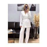 Hazel Kadın Beyaz Bel Bağlamalı Blazer Ceket