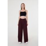Hazel Kadın Bordo Pile Detaylı Palazzo Pantolon