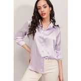 hazelin Kadın Açık Lila Hafif Dökümlü Saten Yüzeyli Gömlek Hzl22w-bd139641