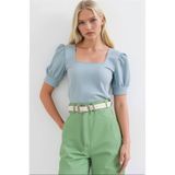 hazelin Kadın Açık Mavi Kare Yaka Örme Bluz Hzl22w-bd104091