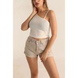 Hazelin Kadın Beyaz Askılı Tek Omuz Likralı Crop Bluz HZL23S-SND120171 - 40