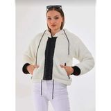 Hazelin Kadın Beyaz Çift Cepli Fermuarlı Içi Saten Astarlı Rahat Suni Kürklü Peluş Ceket HZL24W-BD129391 - 36