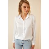 hazelin Kadın Beyaz Hafif Dökümlü Saten Yüzeyli Gömlek HZL22W-BD139641