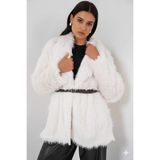 Hazelin Kadın Beyaz Kemer Detaylı Astarlı Peluş Kürk Mont HZL25W-BD191561 - 36