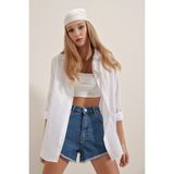 Hazelin Kadın Beyaz Oversize Uzun Basic Gömlek HZL22W-BD139001 - 42