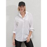 Hazelin Kadın Beyaz Oversize Uzun Gömlek %70 Pamuk Klasik Düz Renk HZL22W-BD139001 - 46