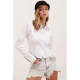 Hazelin Kadın Beyaz Slim Fit Beli Gipeli Crop Poplin Gömlek HZL24W-BD1202311 - 40