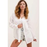 Hazelin Kadın Beyaz Tek Cepli Oversize Keten Ayrobin Gömlek HZL24S-BD1201531 - 40