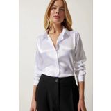 hazelin Kadın Beyaz Tesettür Küçük ve Büyük Bedenler Hafif Dökümlü Saten Yüzeyli Gömlek HZL25W-BD139641