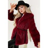 Hazelin Kadın Bordo Kemer Detaylı Astarlı Peluş Kürk Mont HZL25W-BD191561 - 38