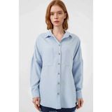 Hazelin Kadın Buz Mavi Oversize Çift Cepli Keten Gömlek HZL22S-BD1201261 - 38