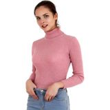 Hazelin Kadın Canlı Pembe Boğazlı Fitilli Triko Kazak HZL22W-H100011 - S - M - Pembe