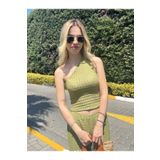 hazelin Kadın Fıstık Yeşil Gofre Kumaş Tek Omuz Bluz HZL25S-ZK13271