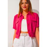 Hazelin Kadın Fuşya Cepli Düğmeli Kısa Kollu Yazlık Crop Gömlek Ceket HZL22S-BD106631 - 36