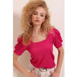 hazelin Kadın Fuşya Kare Yaka Örme Bluz HZL22W-BD104091
