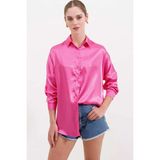 Hazelin Kadın Fuşya Oversize Dökümlü Saten Yüzeyli Gömlek HZL23S-BD139851 - 44