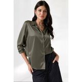Hazelin Kadın Haki Hafif Dökümlü Saten Yüzeyli Gömlek HZL22W-BD139641 - 38