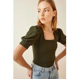 hazelin Kadın Haki Kare Yaka Örme Bluz Hzl22w-bd104091