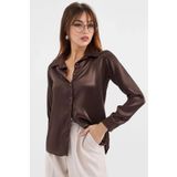 hazelin Kadın Kahverengi Saten Yüzeyli Tesettür Gömlek HZL25W-BD139641