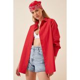 Hazelin Kadın Kırmızı Oversize Uzun Kol Basic Gömlek Düz Renk Günlük Stil HZL22W-BD139001 - 34