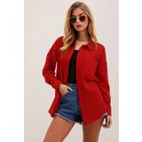 hazelin Kadın Kırmızı Tek Cepli Oversize Keten Ayrobin Gömlek HZL24S-BD1201531
