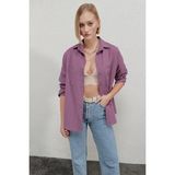 Hazelin Kadın Koyu Lila Oversize Uzun Basic Gömlek HZL22W-BD139001 - 34