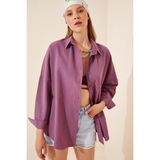 Hazelin Kadın Koyu Lila Oversize Uzun Basic Gömlek HZL22W-BD139001 - 38