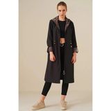 Hazelin Kadın Leopar Desenli Siyah Beli Büzgülü Kapşonlu Uzun Trençkot HZL22W-BD190911 - 36
