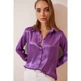 Hazelin Kadın Lila Hafif Dökümlü Saten Yüzeyli Gömlek HZL22W-BD139641 - 46