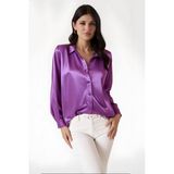 Hazelin Kadın Lila Hafif Dökümlü Saten Yüzeyli Gömlek HZL22W-BD139641 - 48