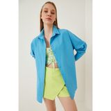 Hazelin Kadın Mavi Oversize Uzun Basic Gömlek HZL22W-BD139001 - 36 - Turkuaz