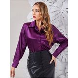 Hazelin Kadın Mor Hafif Dökümlü Saten Yüzeyli Gömlek HZL22W-BD139641 - 34