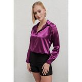 Hazelin Kadın Mor Hafif Dökümlü Saten Yüzeyli Gömlek HZL22W-BD139641 - 48