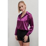 hazelin Kadın Mor Hafif Dökümlü Saten Yüzeyli Gömlek Hzl22w-bd139641