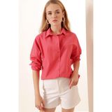 Hazelin Kadın Nar Çiçeği Yeşili Oversize Uzun Basic Gömlek HZL22W-BD139001 - 36 - Narçiçeği