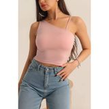 Hazelin Kadın Pembe Askılı Tek Omuz Likralı Crop Bluz HZL23S-SND120171 - 38