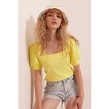 hazelin Kadın Sarı Kare Yaka Örme Bluz HZL22W-BD104091