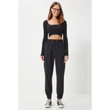 Hazelin Kadın Siyah Cepli Kordon Kemerli Jogger Eşofman Pantolon HZL25W-BD166741