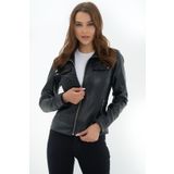 hazelin Kadın Siyah Dik Yaka Suni Deri Ceket HZL22W-BD110241