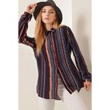 Hazelin Kadın Siyah Etnik Desenli Çok Renkli Viskon Gömlek HZL23W-BD137851 - Siyah - Fuşya - 38
