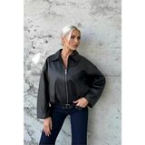 Hazelin Kadın Siyah Fermuar Kapamalı Oversize Suni Deri Ceket HZL25W-BD110561 - 36
