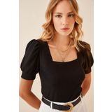 hazelin Kadın Siyah Kare Yaka Örme Bluz Hzl22w-bd104091