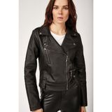 Hazelin Kadın Siyah Kısa Suni Deri Astarlı Biker Ceket HZL22W-BD110251 - 40 - --