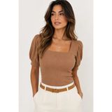hazelin Kadın Sütlü Kahve Kare Yaka Örme Bluz HZL22W-BD104091