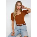 hazelin Kadın Taba Kare Yaka Örme Bluz Hzl22w-bd104091