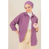 hazelin Kadın Tesettür Koyu Lila Geniş Kalıp Uzun Basic Gömlek HZL24W-BD139001