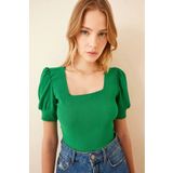 hazelin Kadın Yeşil Kare Yaka Örme Bluz Hzl22w-bd104091