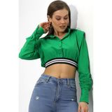 Hazelin Kadın Yeşil Uzun Kollu Crop Detaylı Poplin Gömlek HZL23W-DSB110091 - 34