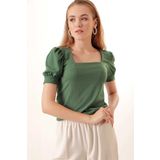 hazelin Kadın Zümrüt Yeşil Kare Yaka Örme Bluz HZL22W-BD104091