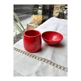 HAZEYA SERAMİK Kırmızı Stoneware Espresso Fincan Takımı Handmade